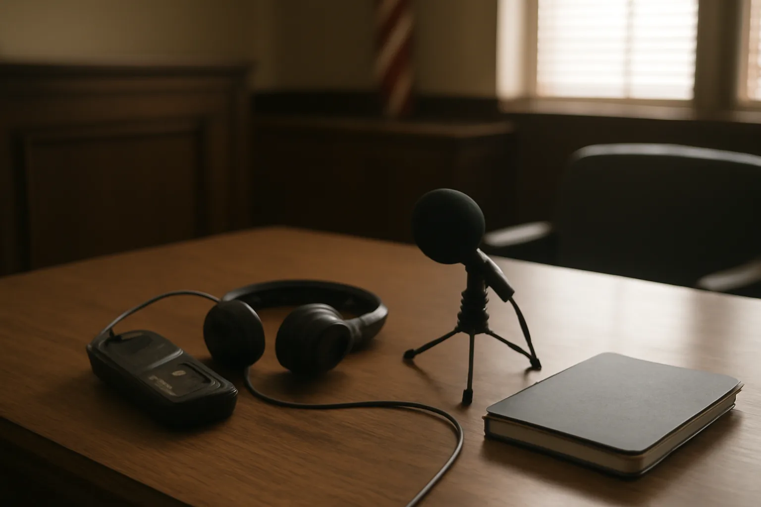 Digital audio recorder and microphone on a Florida courtroom table